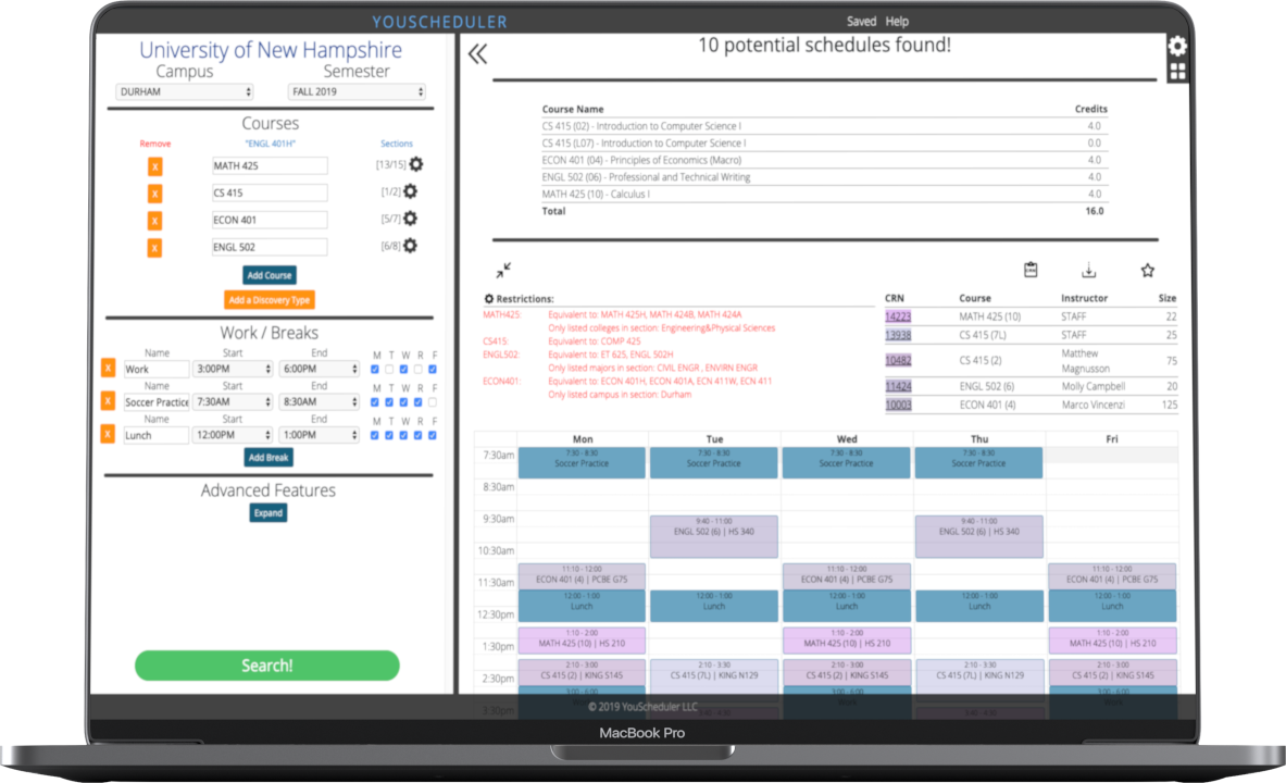 Student Schedule Example